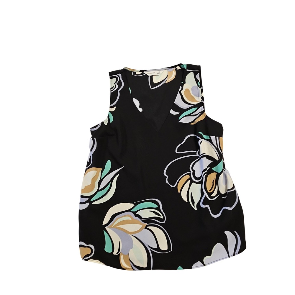 Nine West Womens Small Black Floral Sleeveless Blouse Abstract Print WW13W211RP7